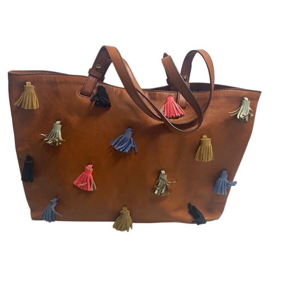 FOSSIL Women’s Tasseled Brown Leather Tote Shoulder Bag SEE DESCRIPTION‎